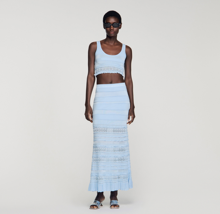 Жіночий блакитний топ з ажурної в'язки