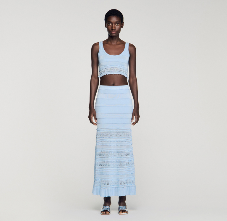 Жіночий блакитний топ з ажурної в'язки