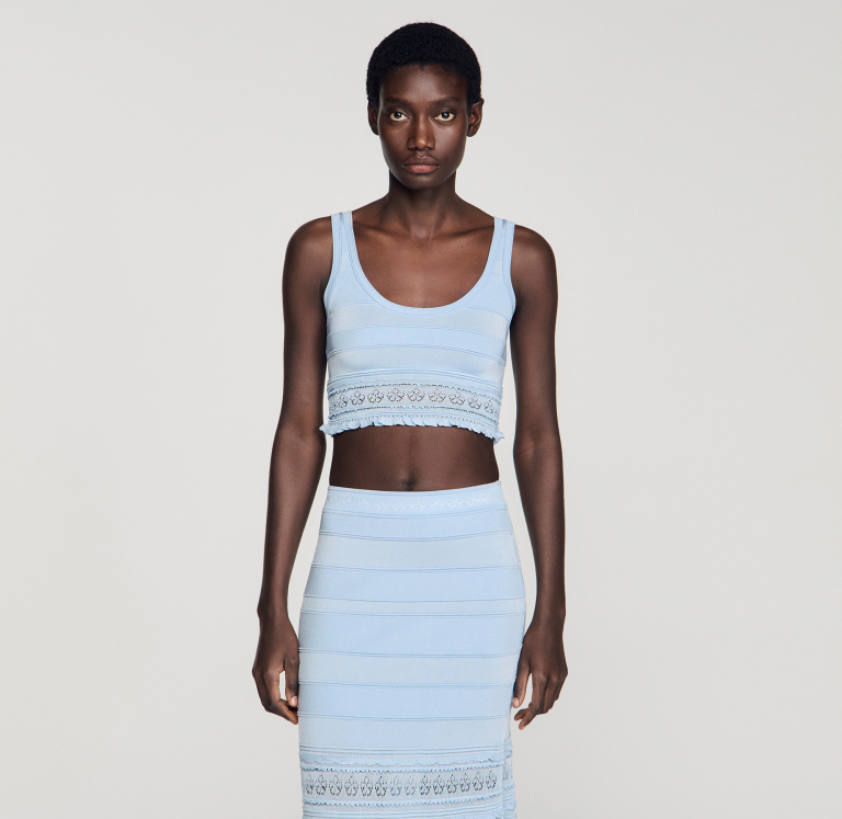 Жіночий блакитний топ з ажурної в'язки