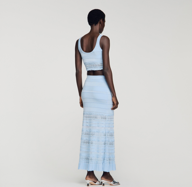 Жіночий блакитний топ з ажурної в'язки