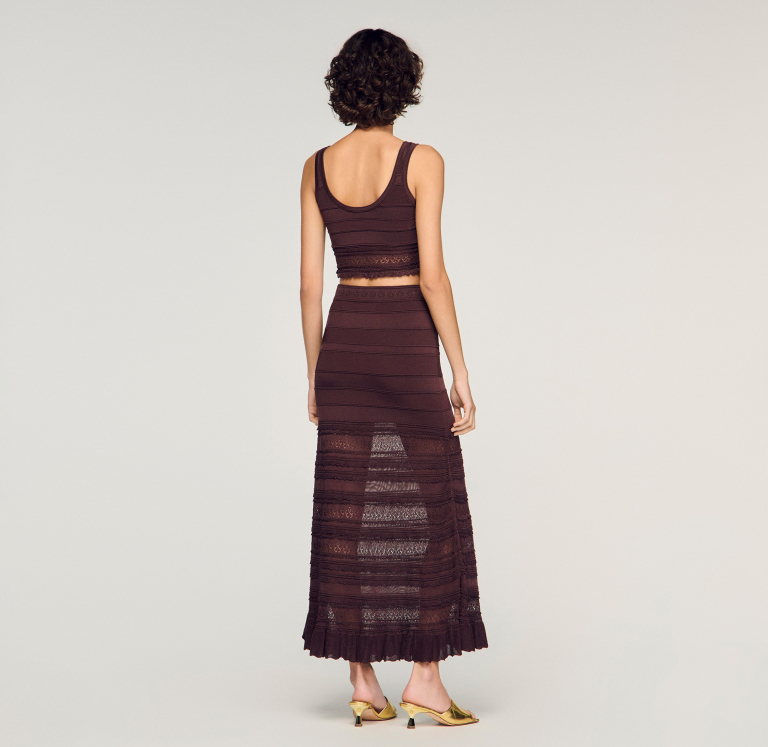 Женский коричневый топ из ажурной вязки