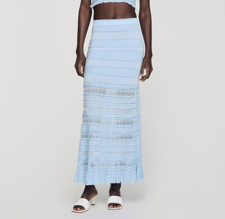 Жіноча блакитна в'язана спідниця з ажурним візерунком