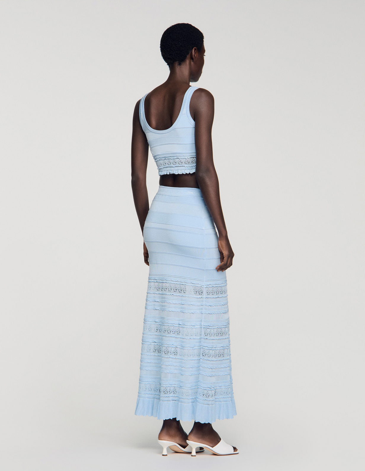 Жіноча блакитна в'язана спідниця з ажурним візерунком_5