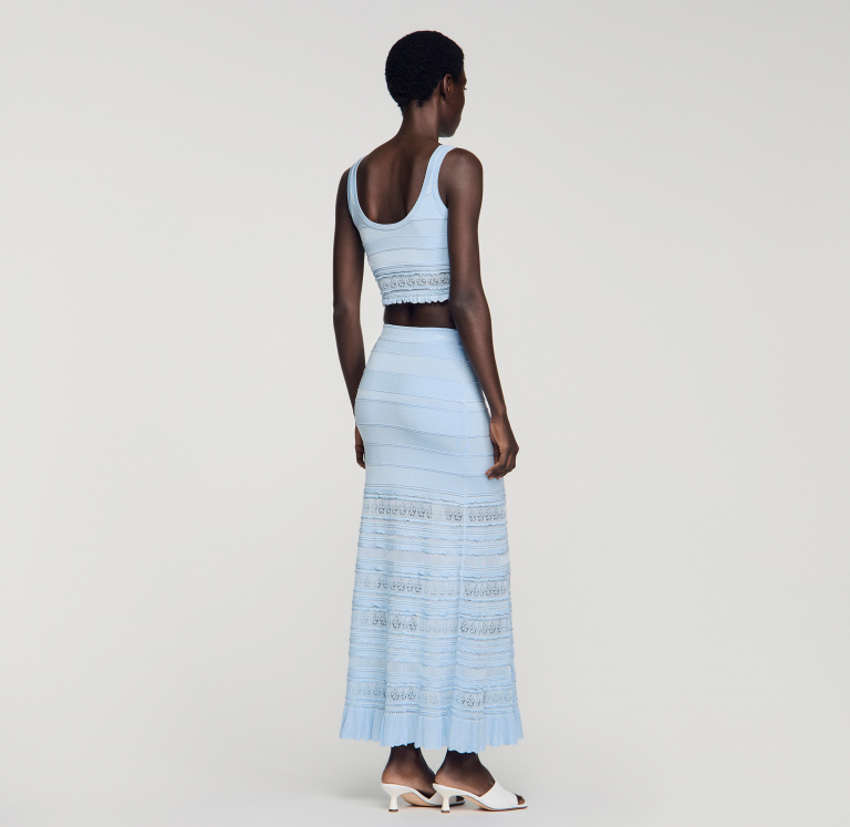 Жіноча блакитна в'язана спідниця з ажурним візерунком