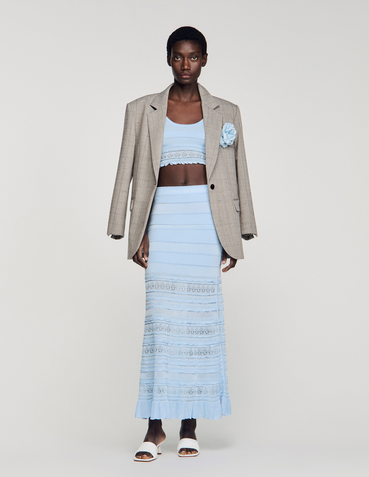 Жіноча блакитна в'язана спідниця з ажурним візерунком_6