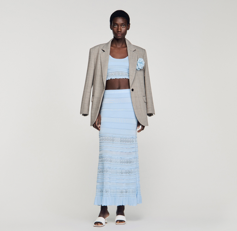 Жіноча блакитна в'язана спідниця з ажурним візерунком