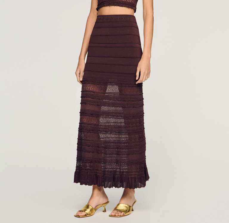 Жіноча коричнева в'язана спідниця з ажурним візерунком