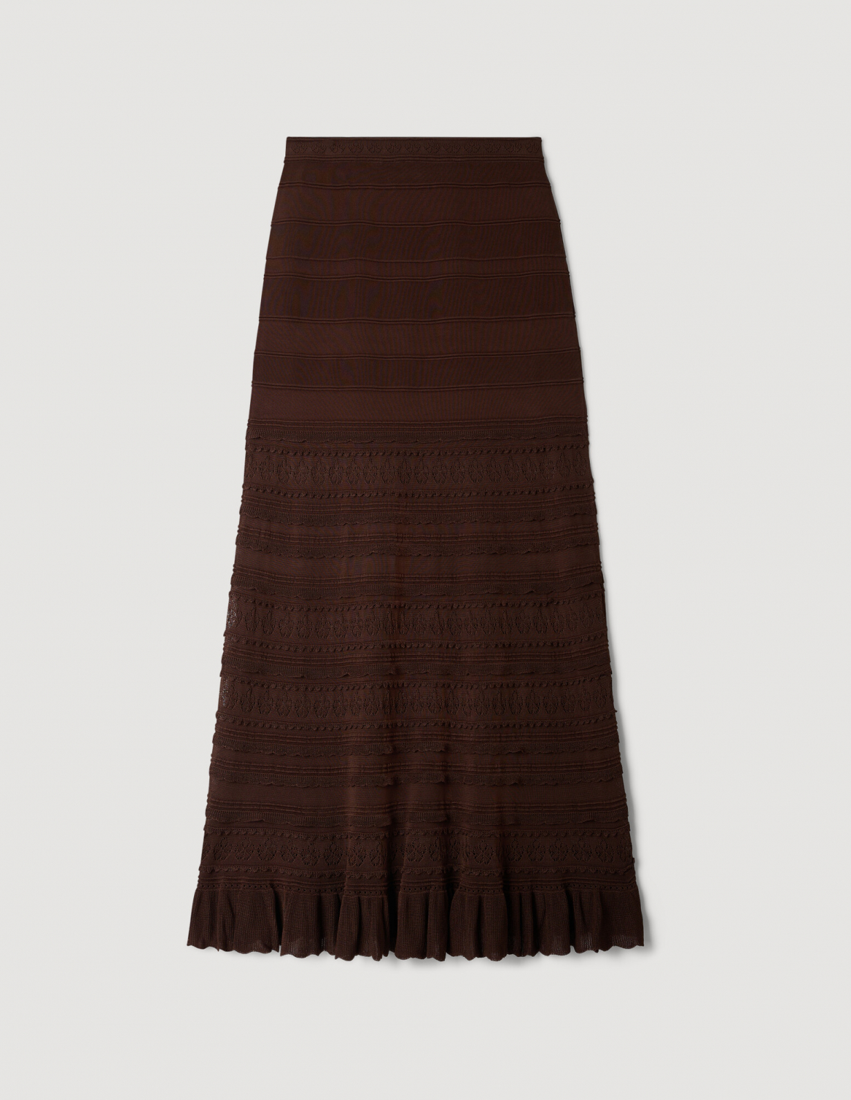 Жіноча коричнева в'язана спідниця з ажурним візерунком_6