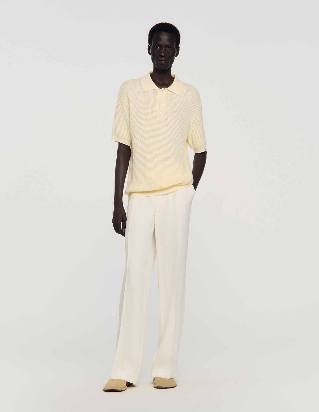 Чоловіче молочне поло з вафельною текстурою_1