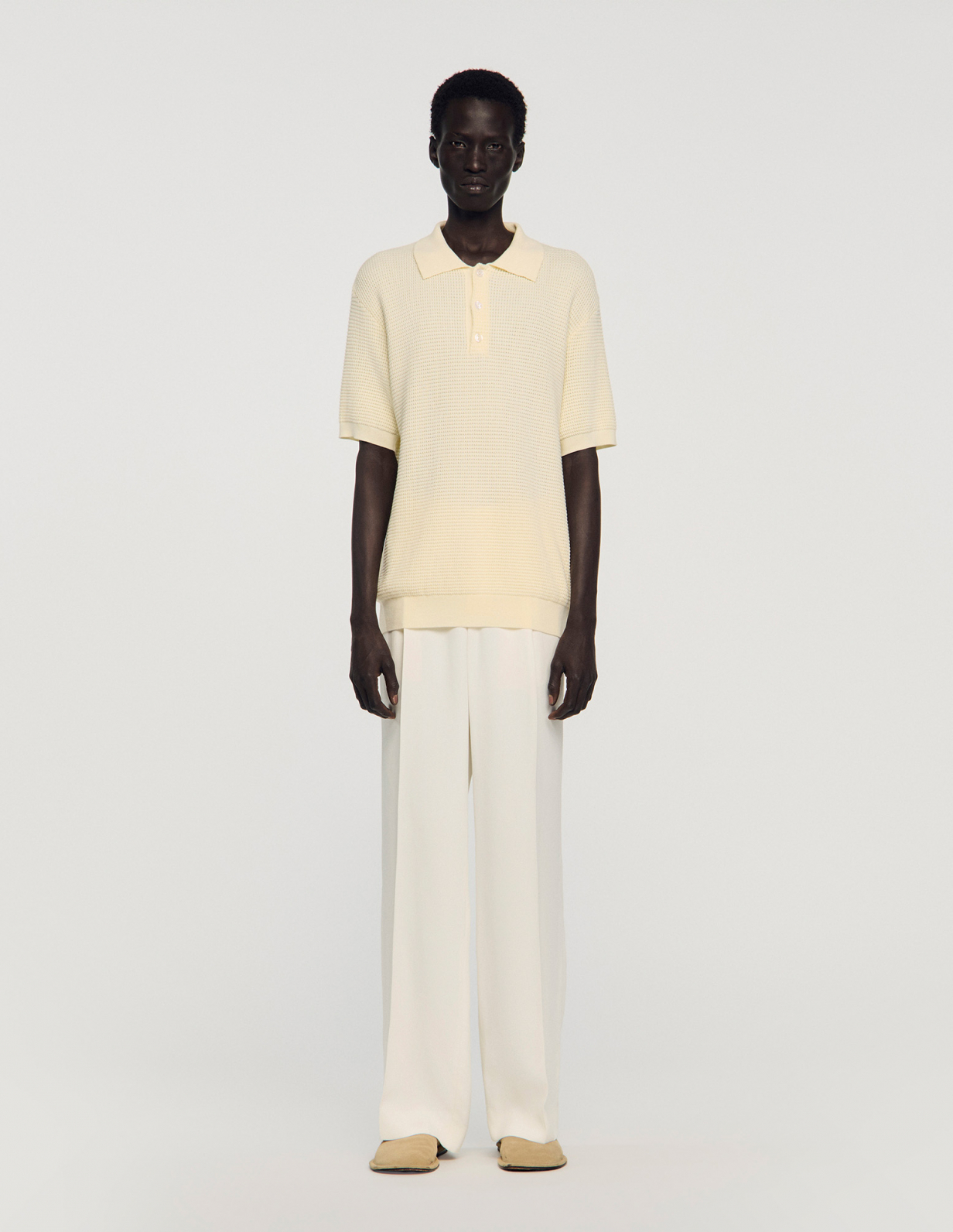 Чоловіче молочне поло з вафельною текстурою_2