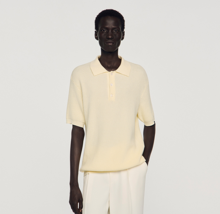 Чоловіче молочне поло з вафельною текстурою