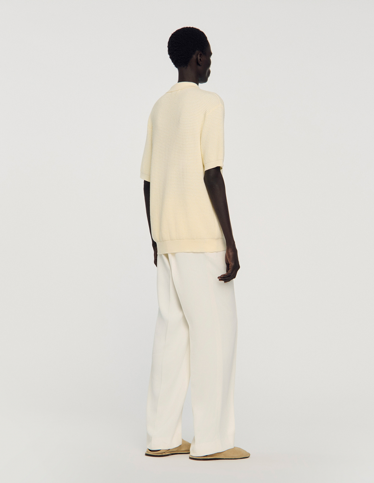 Чоловіче молочне поло з вафельною текстурою_5