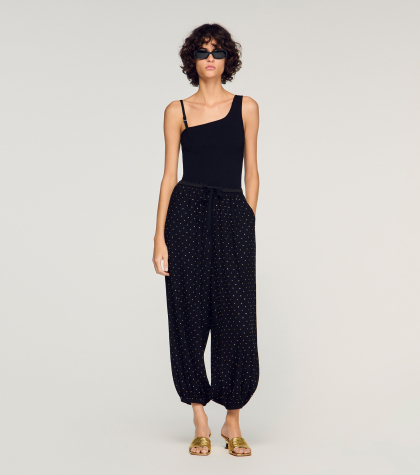 Жіночі широкі брюки, прикрашені стразами