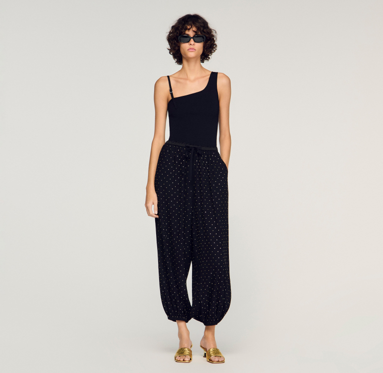 Жіночі широкі брюки, прикрашені стразами