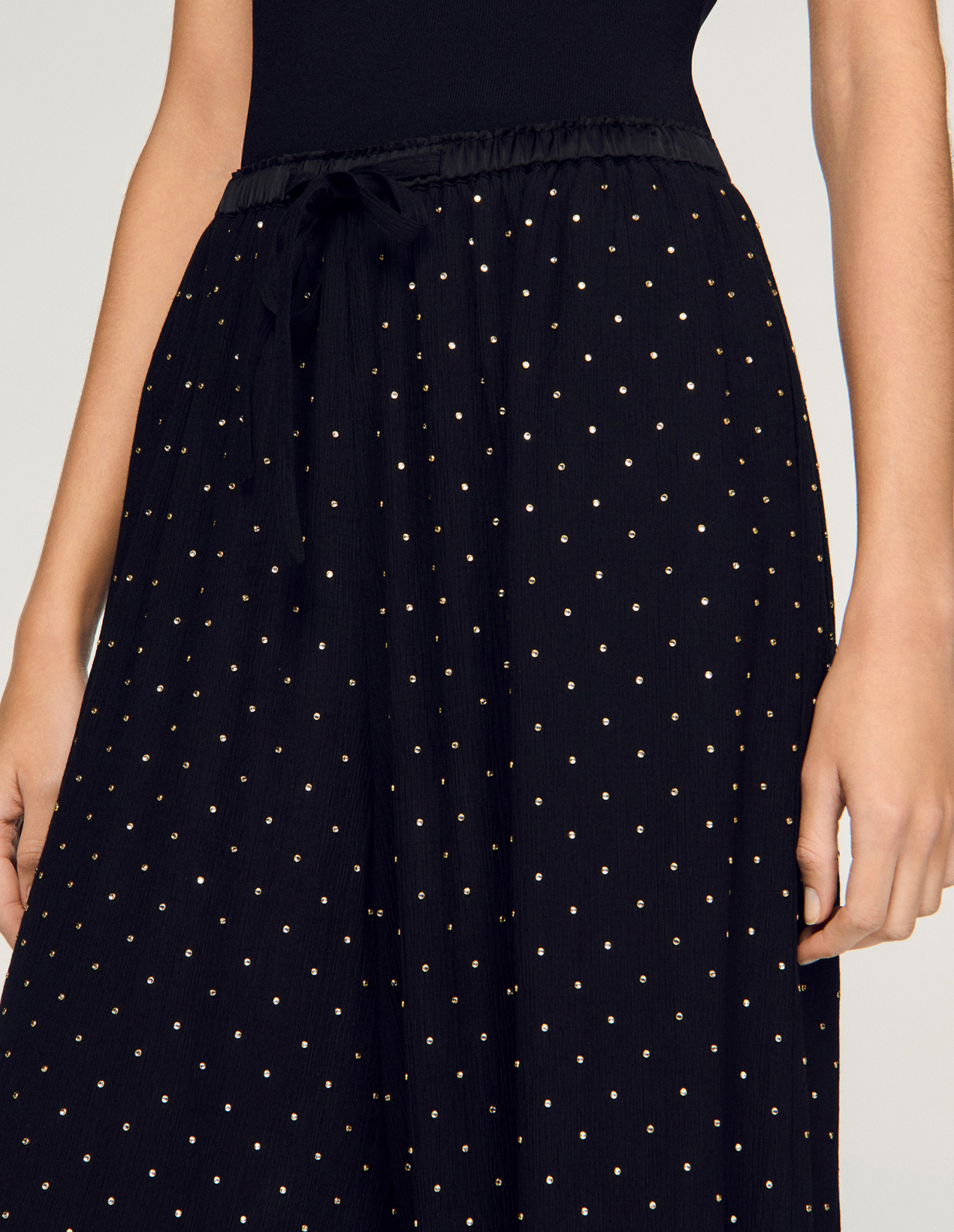 Жіночі широкі брюки, прикрашені стразами_3