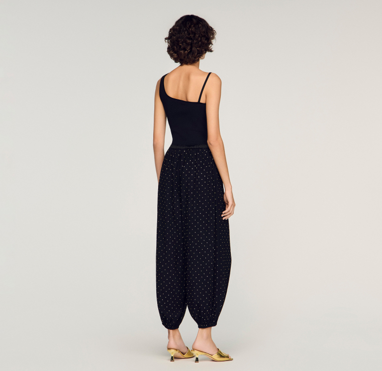 Жіночі широкі брюки, прикрашені стразами