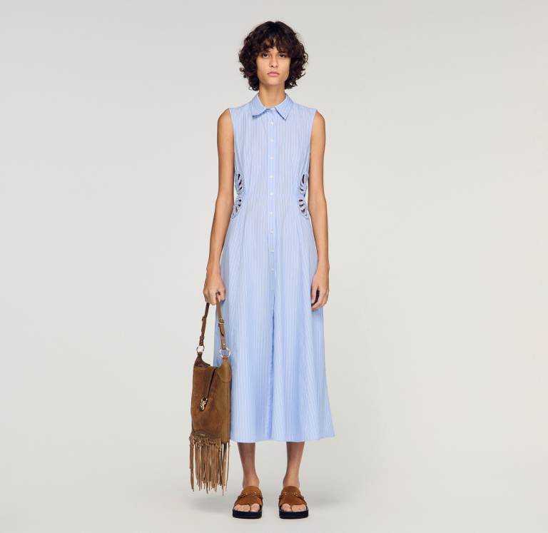 Жіноча смугаста сукня з вишитими деталями