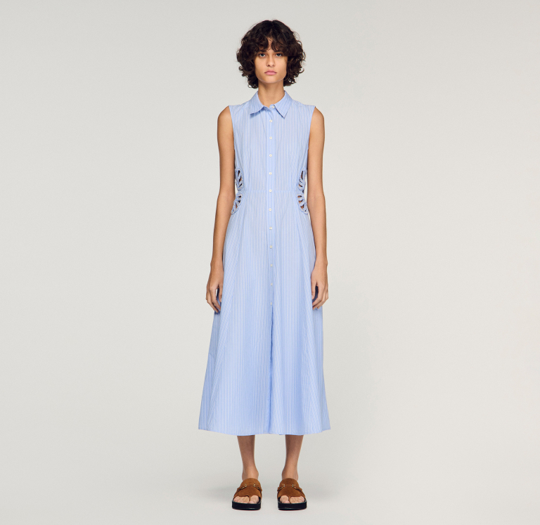 Жіноча смугаста сукня з вишитими деталями