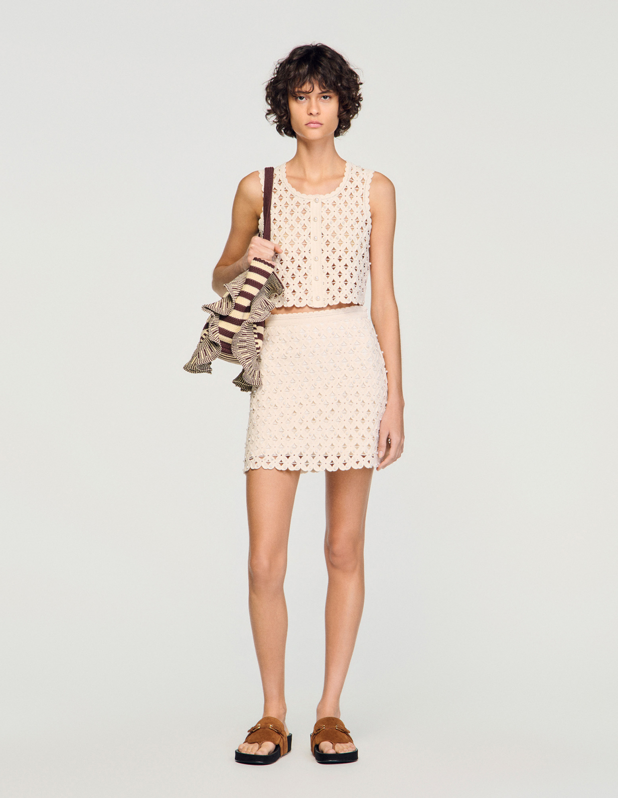 Жіноча молочна в'язана спідниця з бісером_1