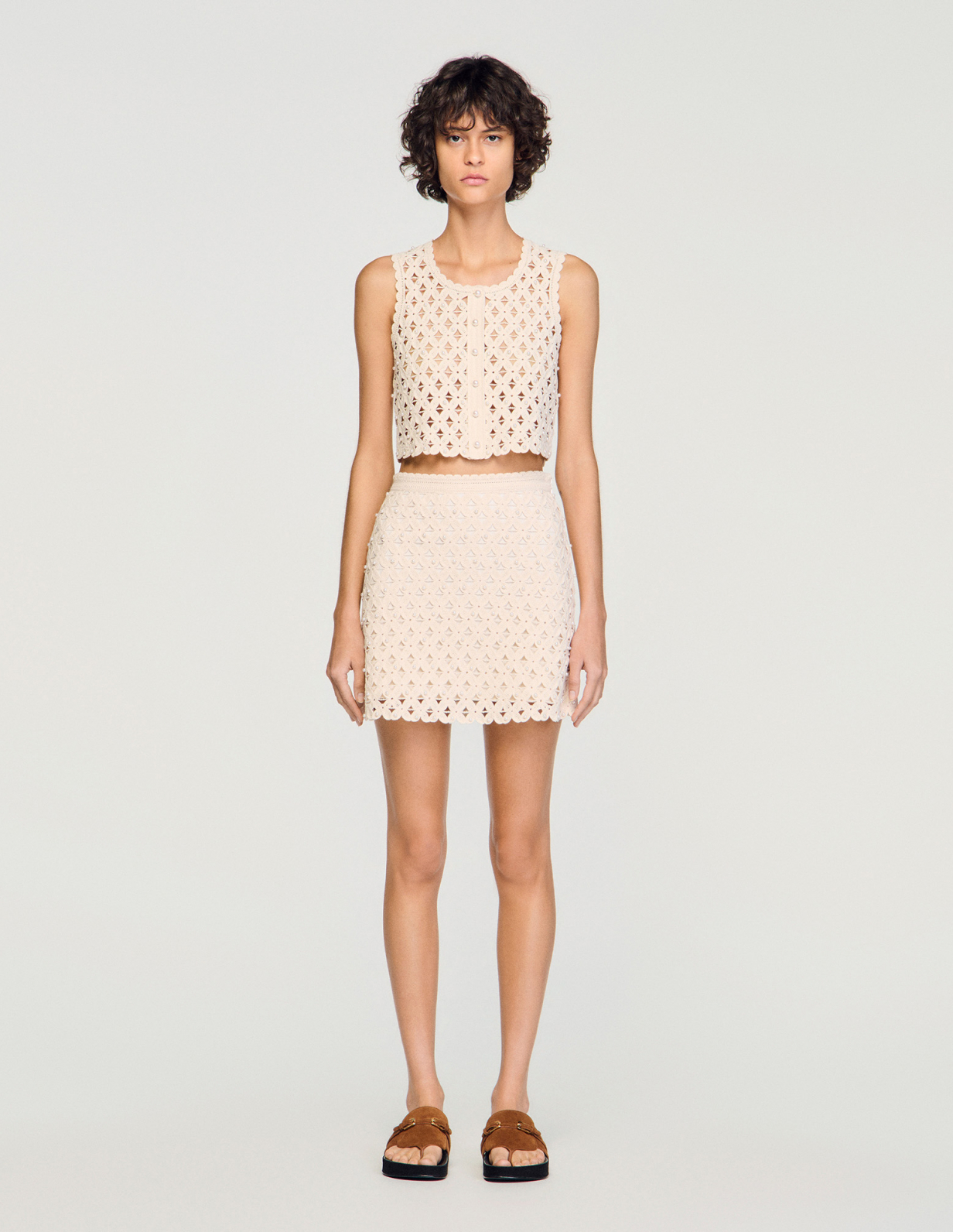 Жіноча молочна в'язана спідниця з бісером_2