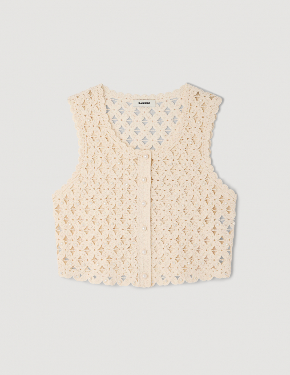 Жіночий молочний в'язаний топ з перлами_6