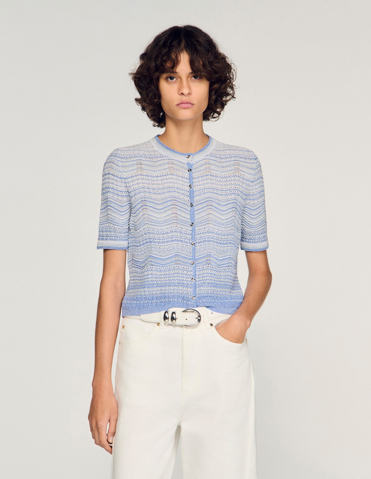 Женский вязаный кардиган с градиентным узором_4