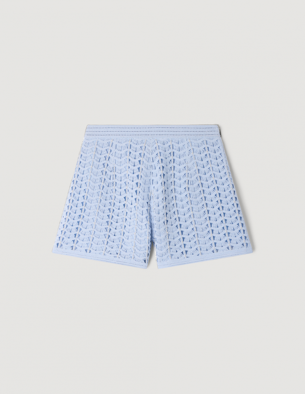 Женские голубые вязаные шорты с жемчугом_6