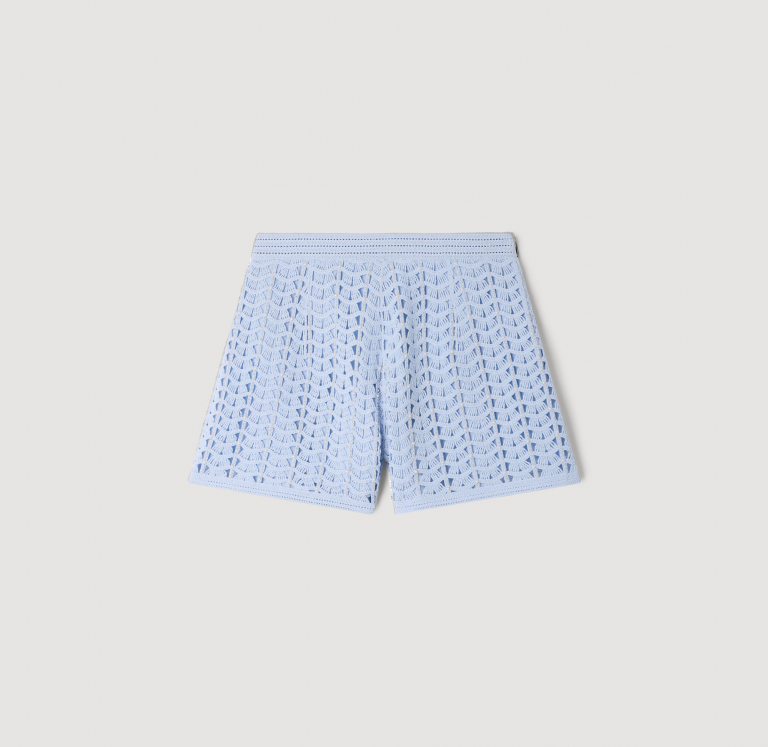 Женские голубые вязаные шорты с жемчугом