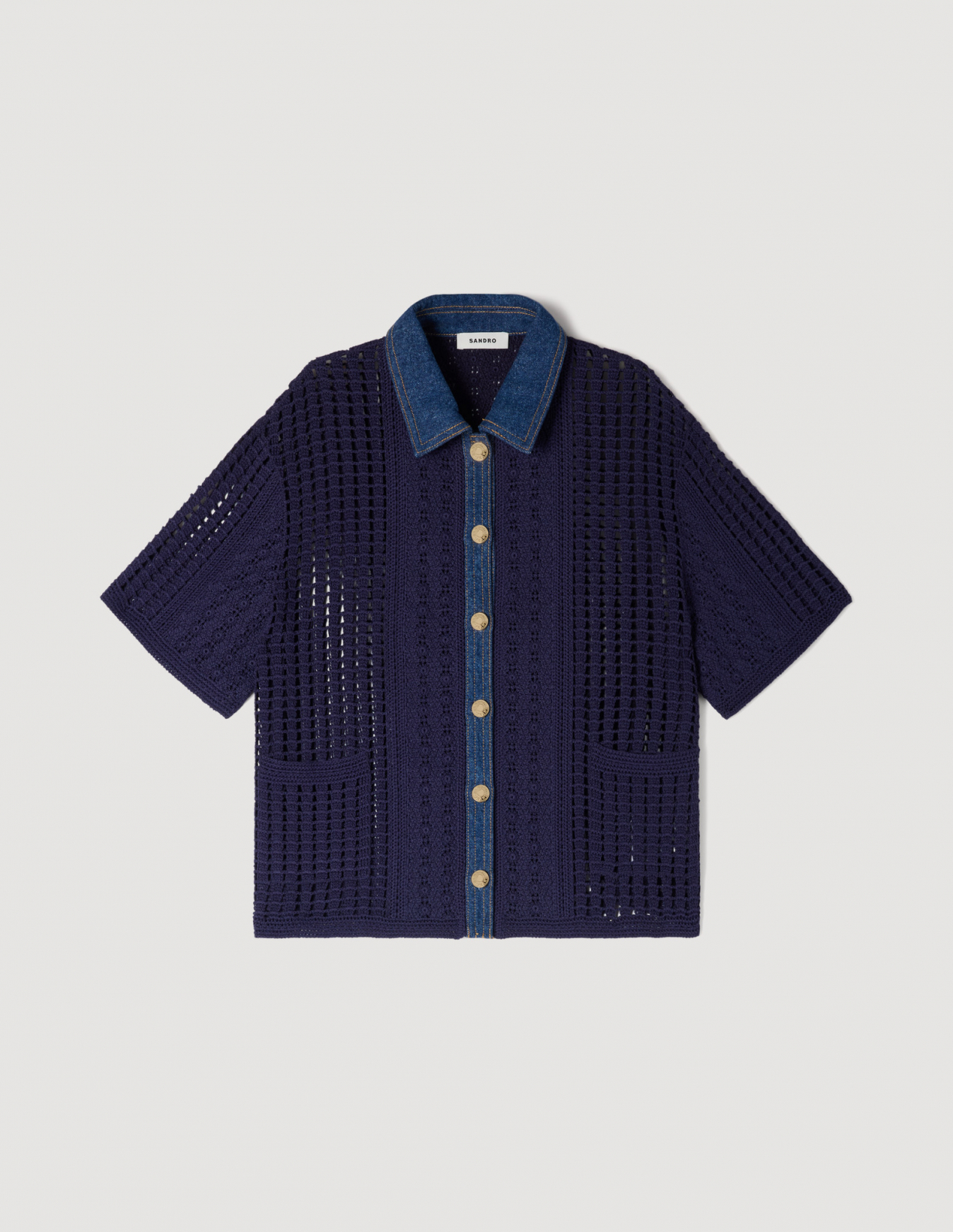 Женский вязаный кардиган с джинсовыми деталями_6