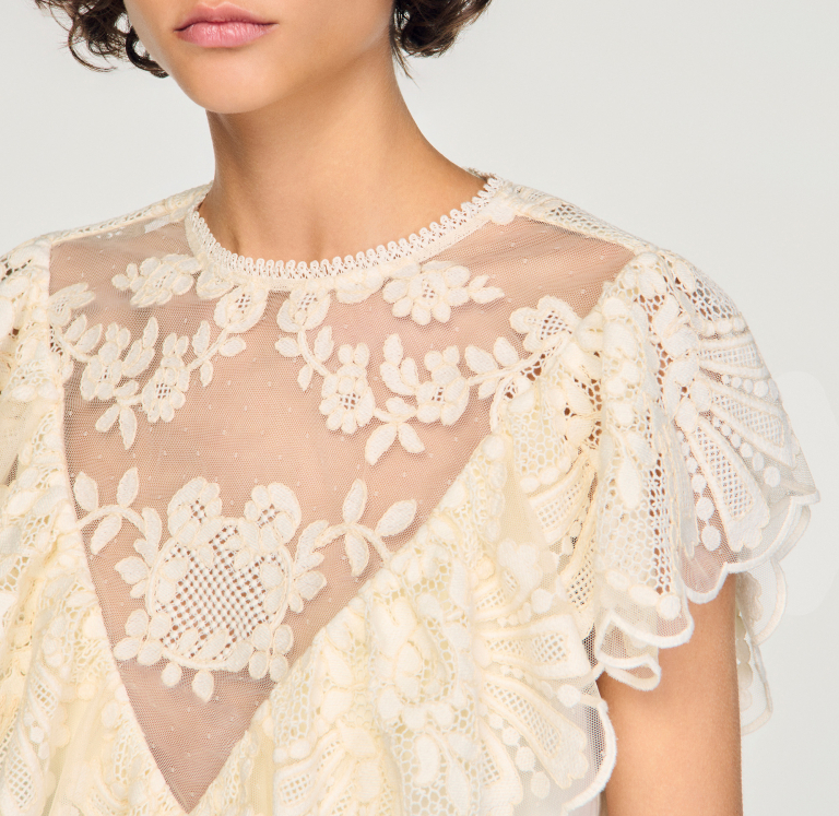 Жіночий топ із гіпюру з квіткоми візерунком