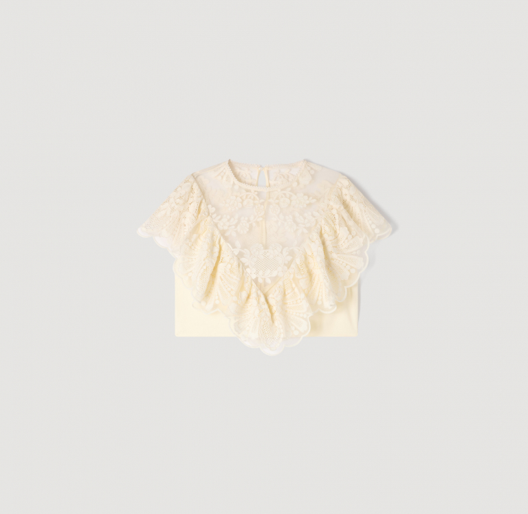 Жіночий топ із гіпюру з квіткоми візерунком