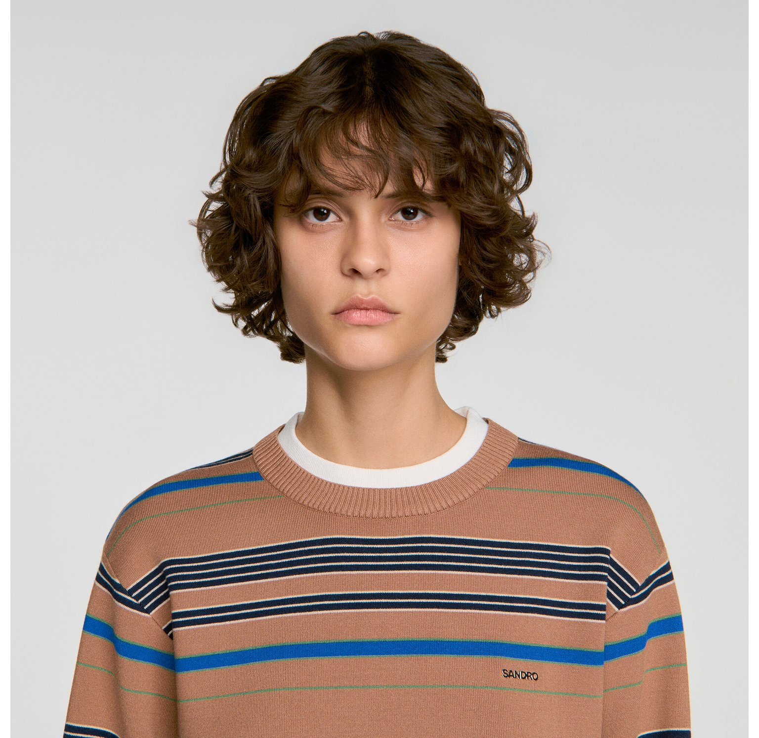 Смугастий джемпер з ефектом накидки_3