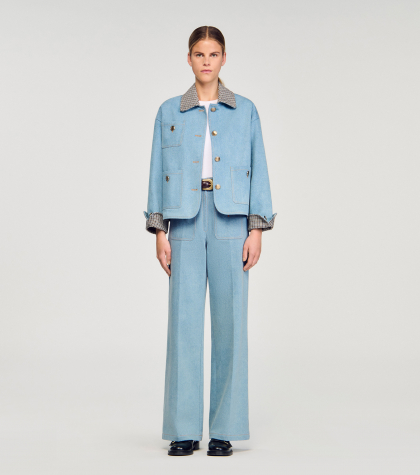 Женская джинсовая куртка с контрастным воротником