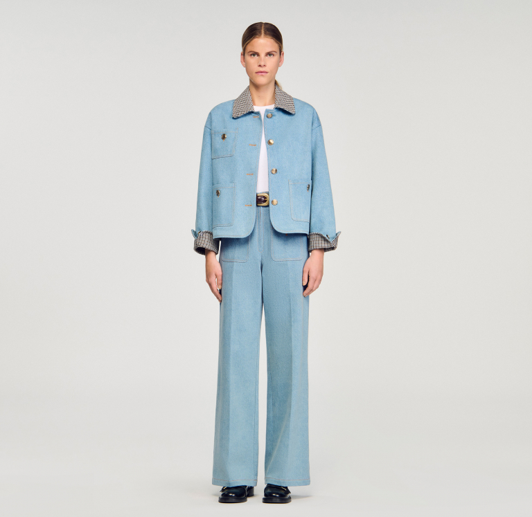 Женская джинсовая куртка с контрастным воротником