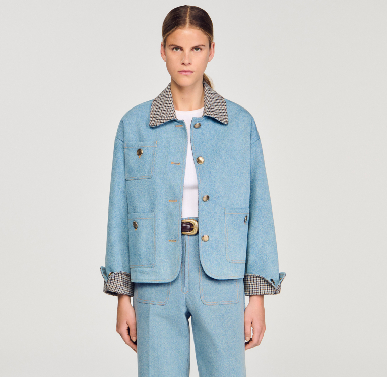 Женская джинсовая куртка с контрастным воротником