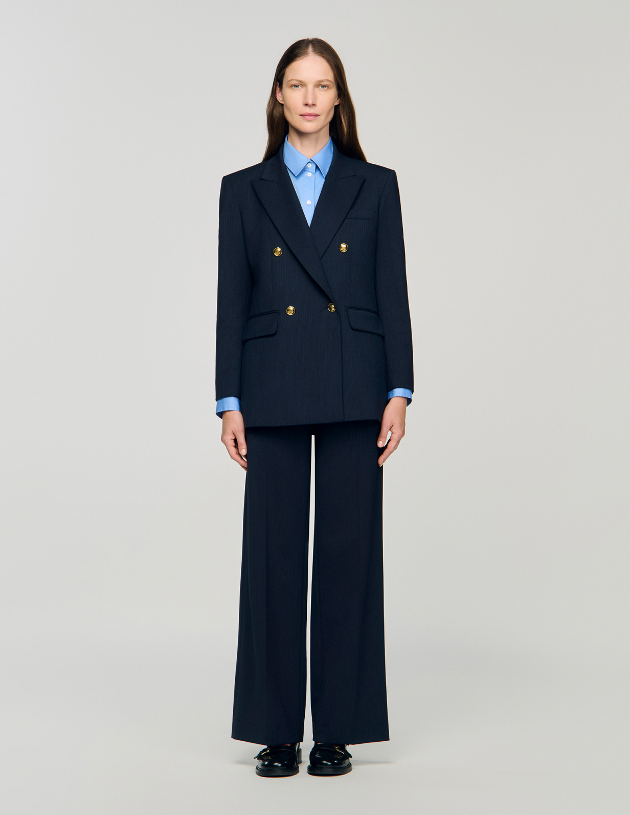 Женский синий жакет в тонкую полоску_2