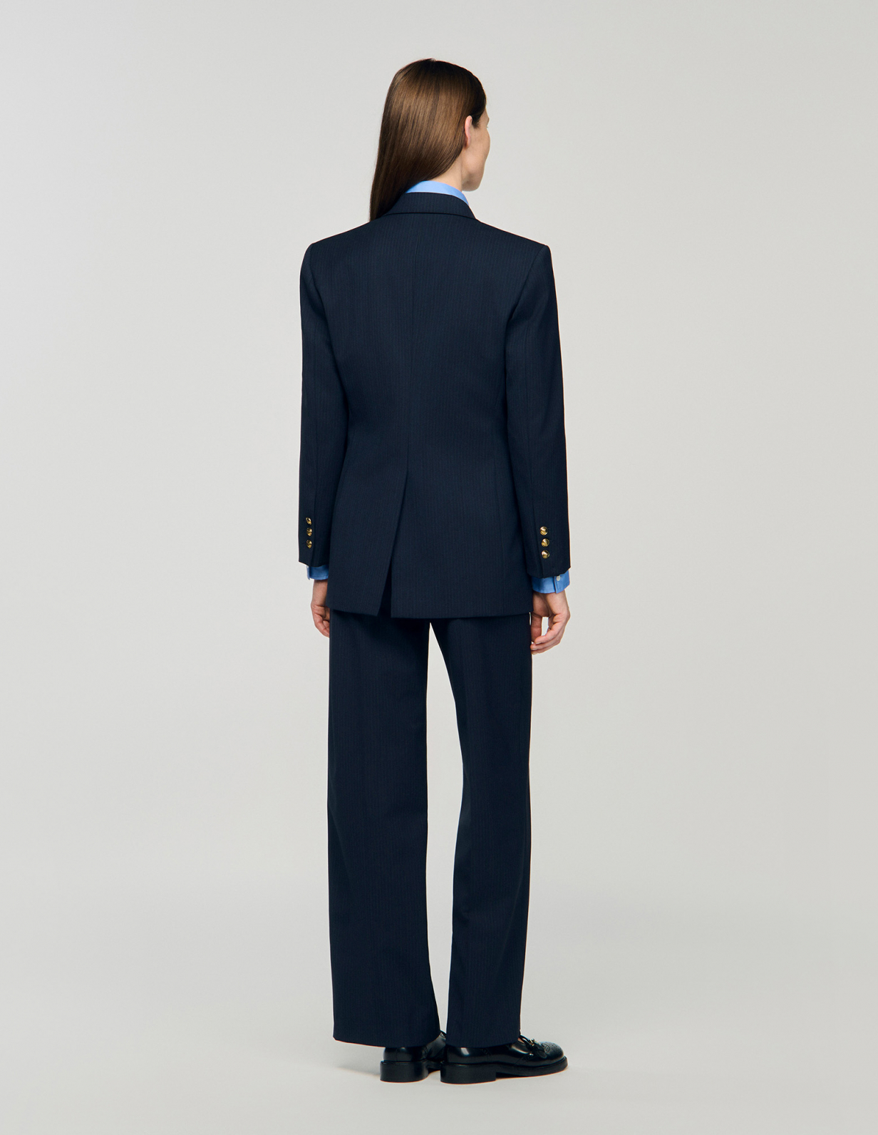 Женский синий жакет в тонкую полоску_5