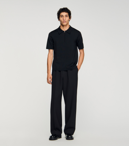 Чоловіче чорне в'язане поло із застібкою-блискавкою