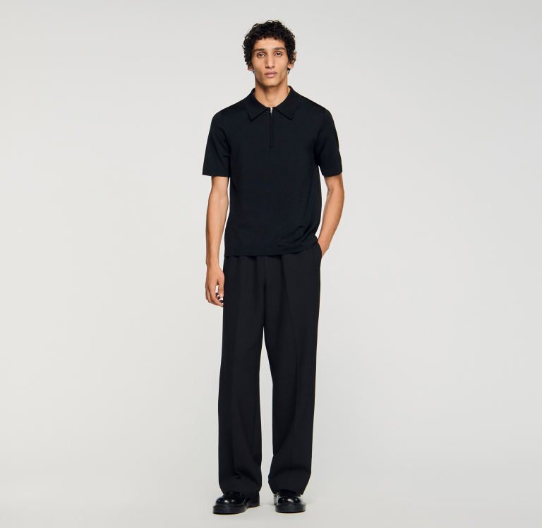 Чоловіче чорне в'язане поло із застібкою-блискавкою