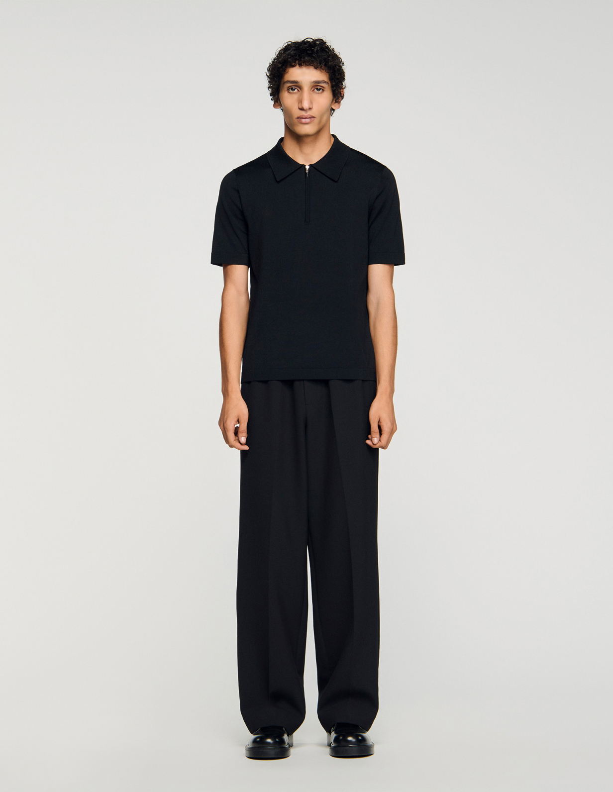 Чоловіче чорне в'язане поло із застібкою-блискавкою_2