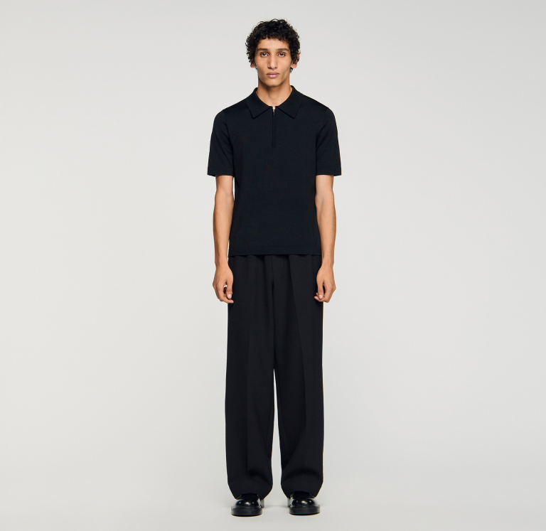 Чоловіче чорне в'язане поло із застібкою-блискавкою