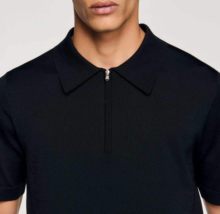 Чоловіче чорне в'язане поло із застібкою-блискавкою