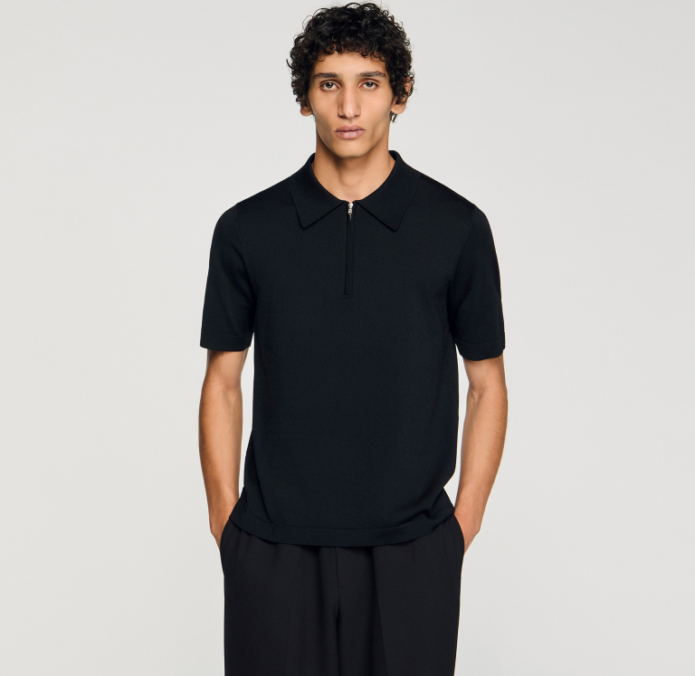 Чоловіче чорне в'язане поло із застібкою-блискавкою