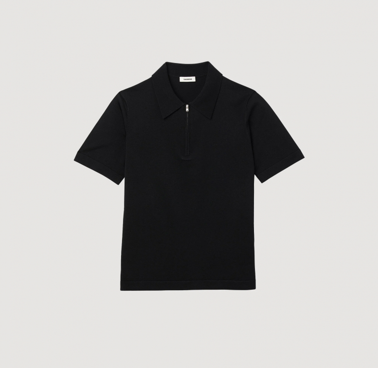 Чоловіче чорне в'язане поло із застібкою-блискавкою