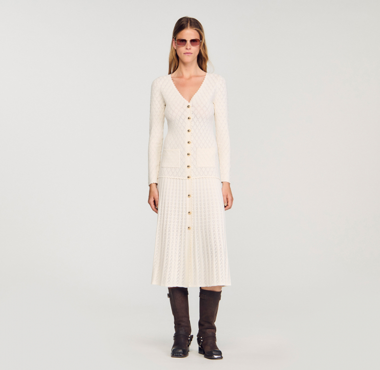 Женское молочное платье фантазийной вязки