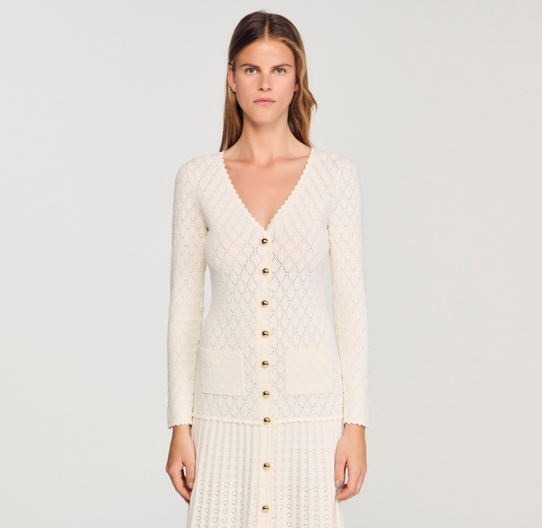 Женское молочное платье фантазийной вязки