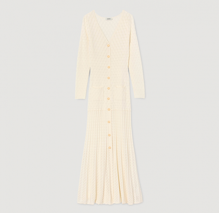 Женское молочное платье фантазийной вязки