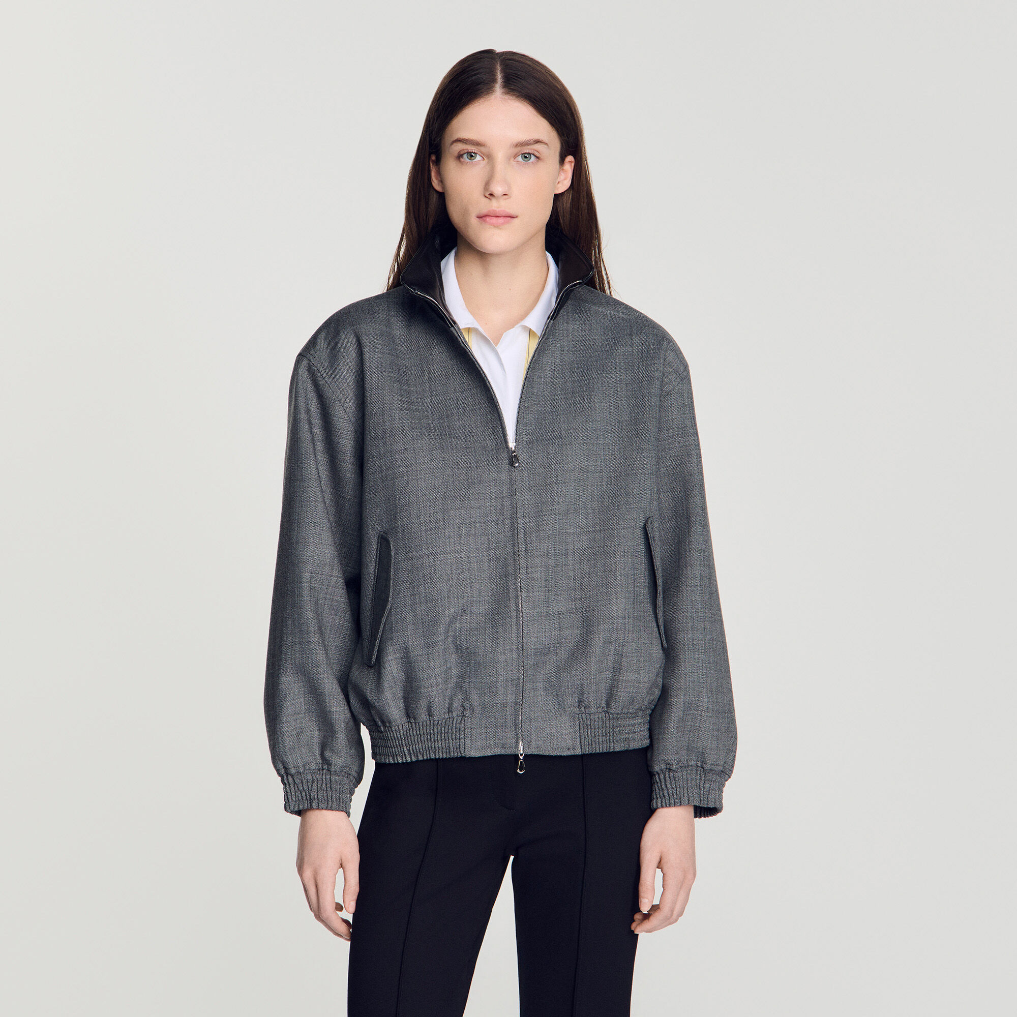 Жіноча куртка oversize зі шкіряним коміром