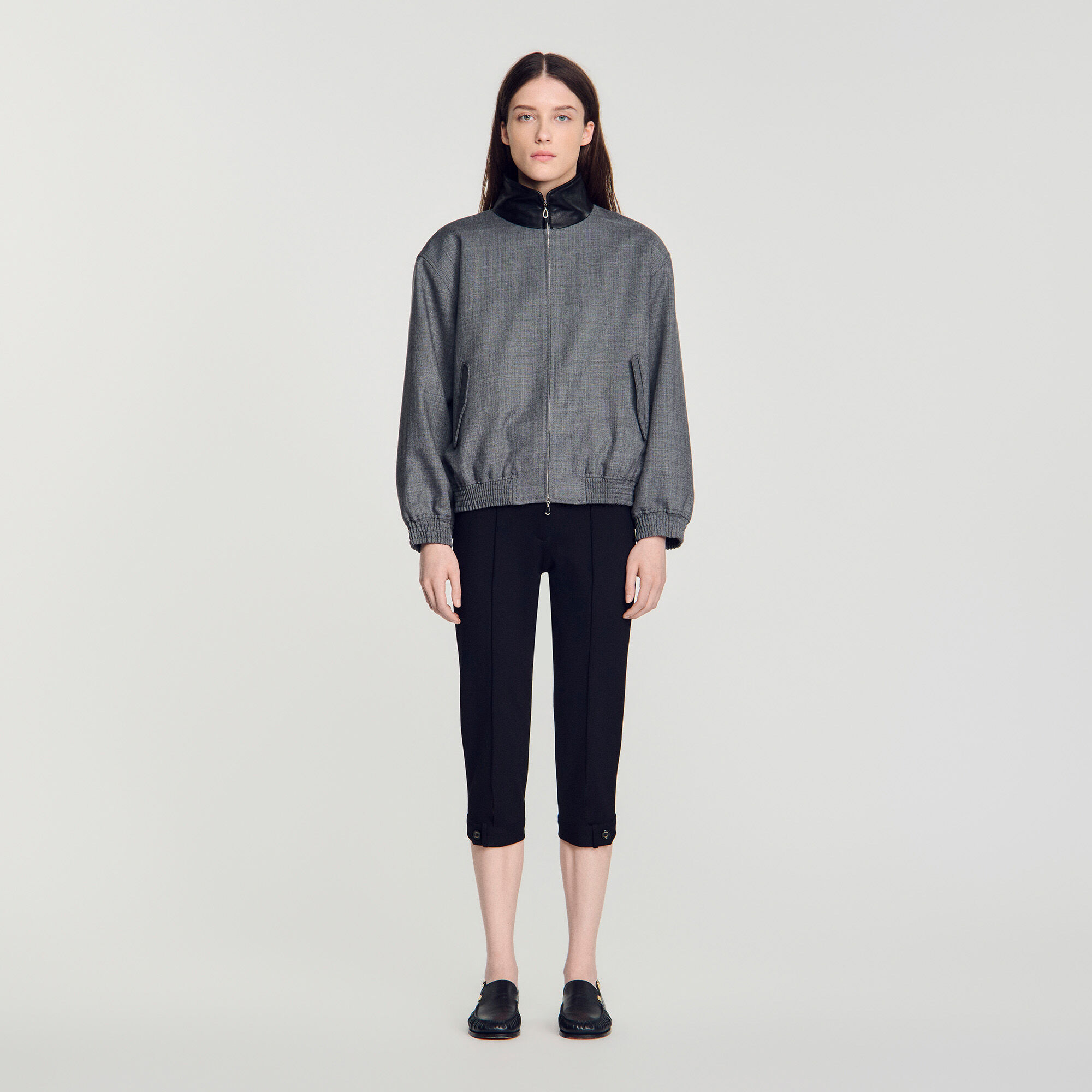 Жіноча куртка oversize зі шкіряним коміром